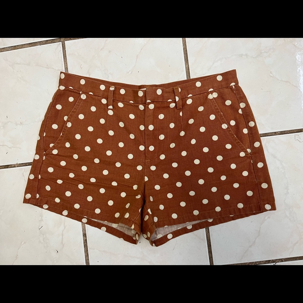 BROADWAY & BROOME Tan Brown/Cream Polka Dot 100% Cotton Chino Shorts Sz 2